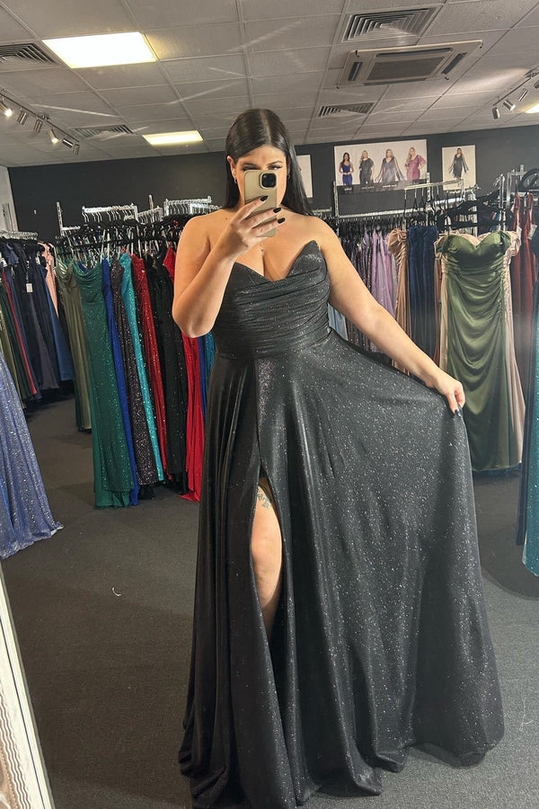 Strapless Black Long Formal Dress with Slit