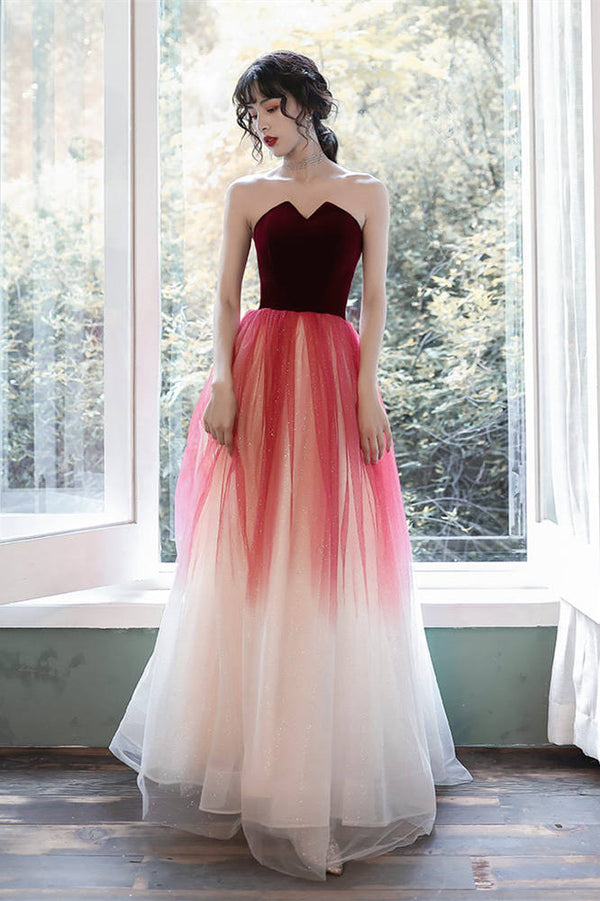 Strapless Burgundy Long Party Dress