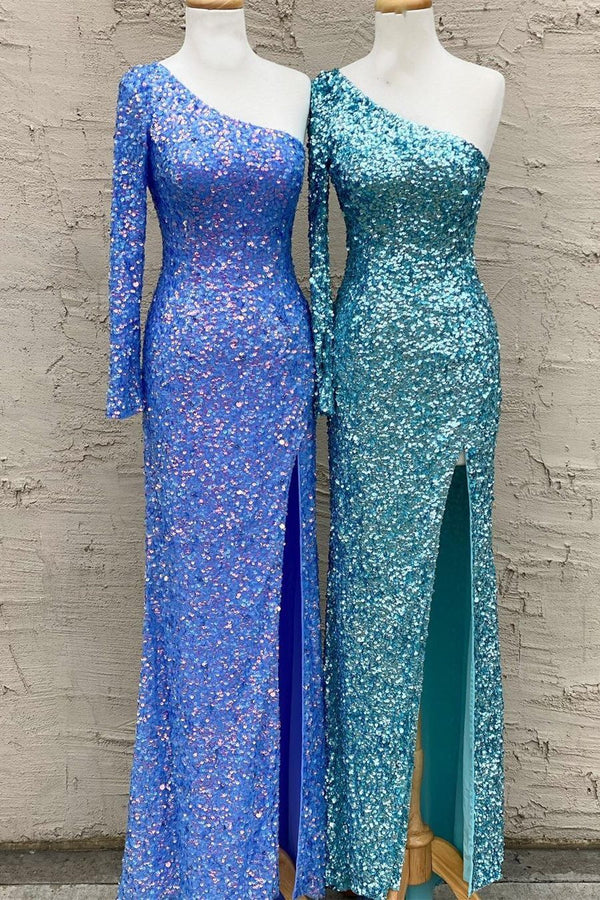 Stunning Light Purple Sequins Mermaid One Sleeve Prom Gown
