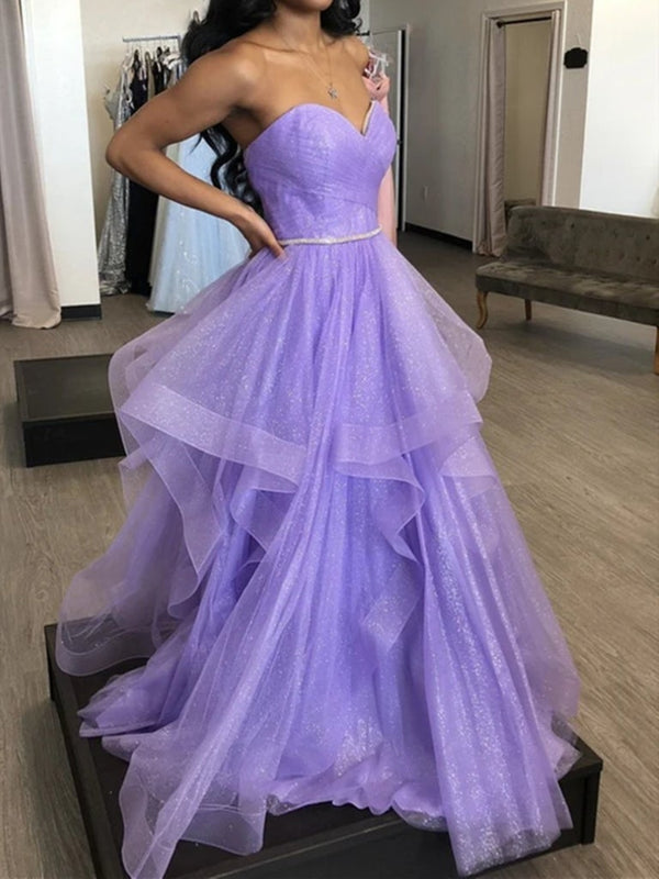 SSR0668,Purple tulle long A line prom dress purple evening dress