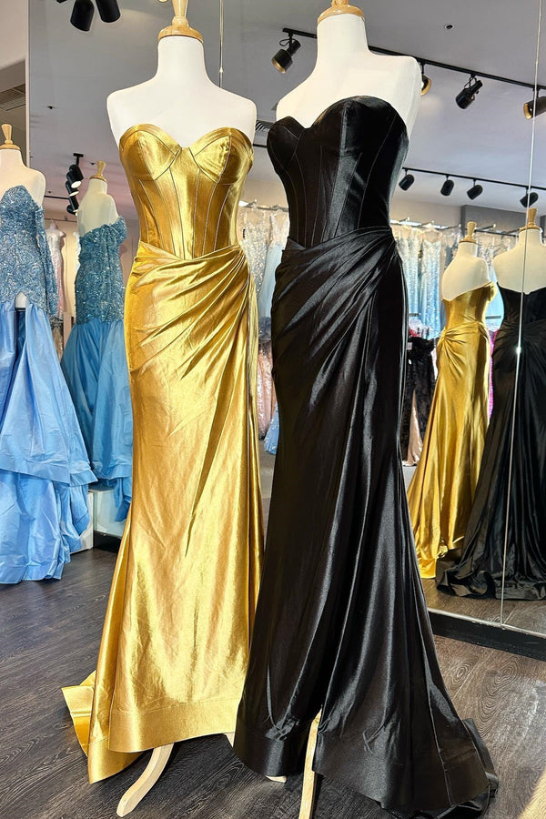 Sweetheart Black Corset Mermaid Ruched Formal Dress