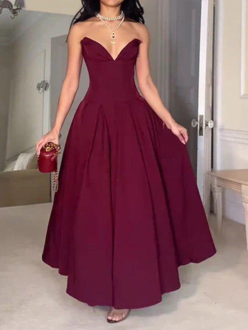 Strapless A-Line Elegant Long Party Gown Wedding Guest Dress Sexy Evening Dress Formal Dress
