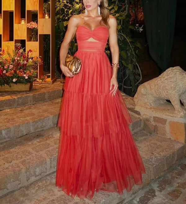 Sweetheart Strapless A-Line Tulle Long Formal Party Dress Off Shoulder Elegant Evening Dress