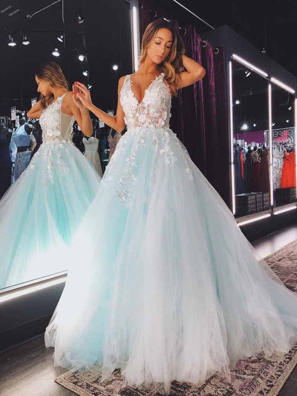 SSR0070,V Neck Lace Floral Long Prom Dress,Lace Floral Long Formal Evening Dresses