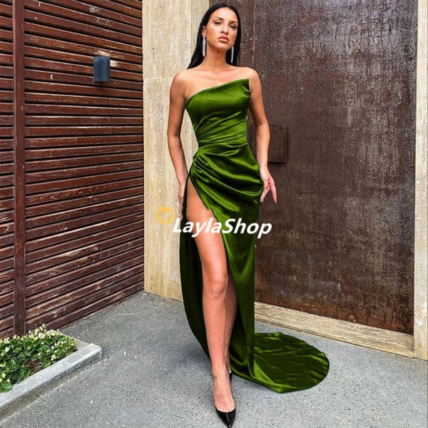 SSR0045,Sexy Mermaid Prom Dress with Side Slit,Satin Sleeveless Evening Dresses