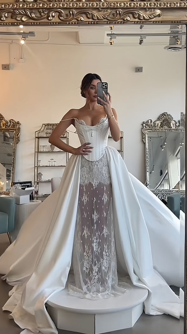 Vintage Lace Satin Wedding Dresses,SSR1033