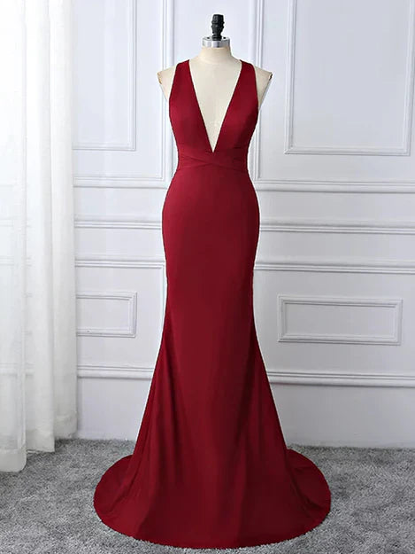 Wine Red Spnadex Sexy Cross Back Mermaid Long Party Dress Evening Gown Formal Dress