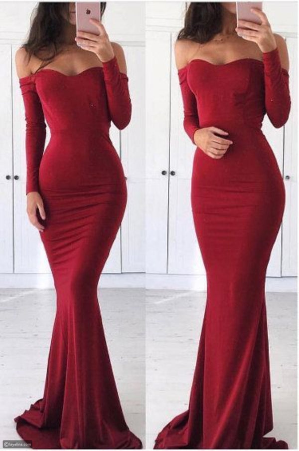 SSR0329,Red Prom Dresses Off The Shoulder Evening Dress Satin Mermaid Long Prom Dress