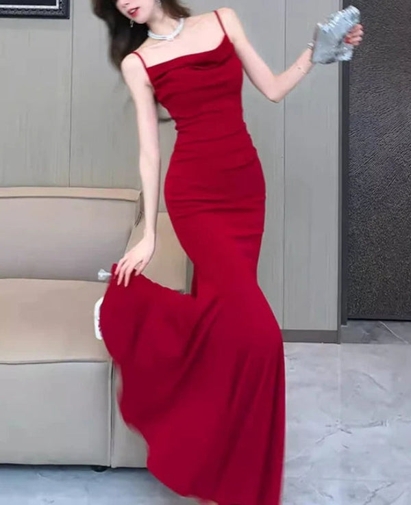 Spaghetti Straps Black Mermaid Prom Dress Charming Evening Party Dress Formal Dress
