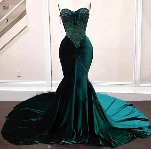 Emerald Green Mermaid Dress Long Sequin Sleeveless YH0024
