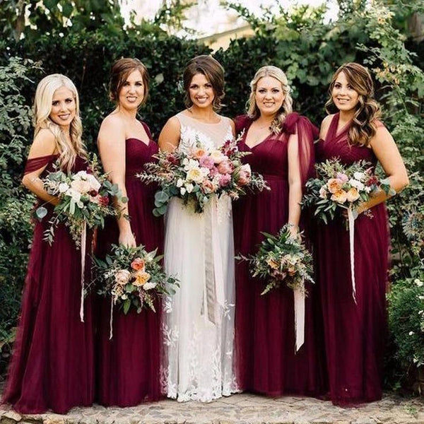 SSR1718,Simple Burgundy Sheath Bridesmaid Dresses