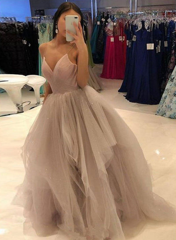 SSR0113,Stylish v neck tulle long prom gown,tulle evening dress