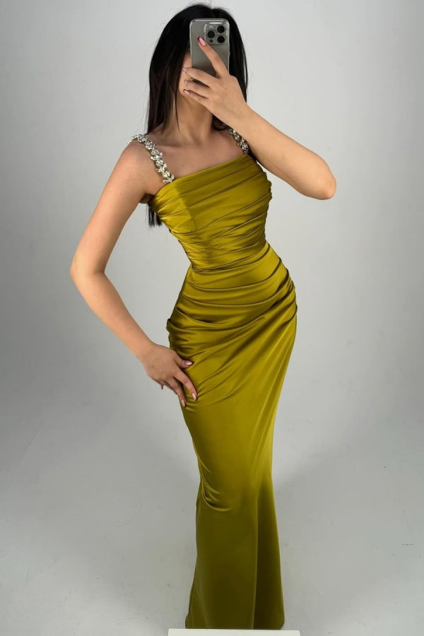 Green Beaded Pleated Elegant Prom Dress ssr0320