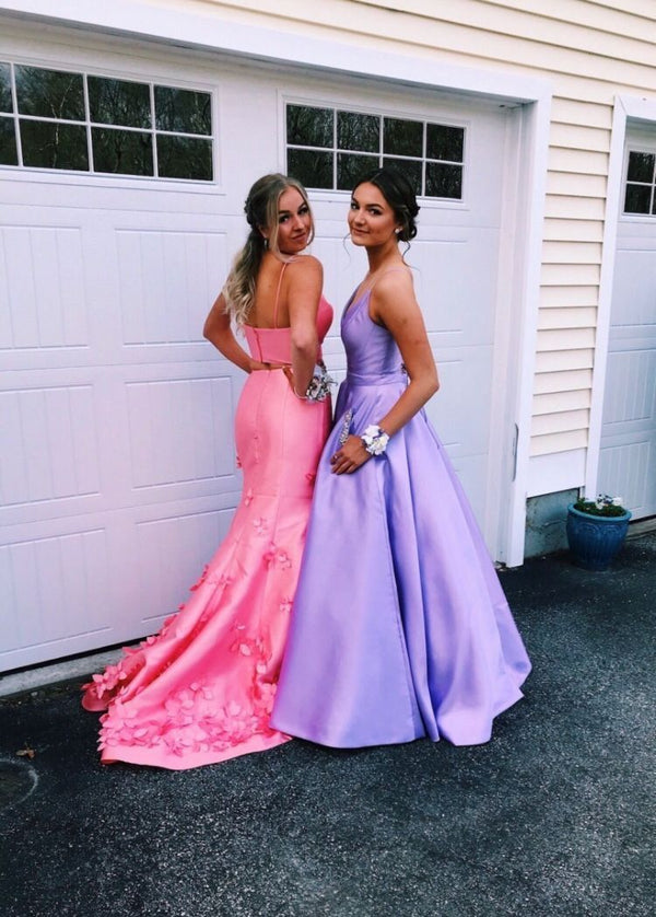 SSR0049,Pink Mermaid Two Pieces Prom Dress,Lilac A-line Satin Prom Dresses