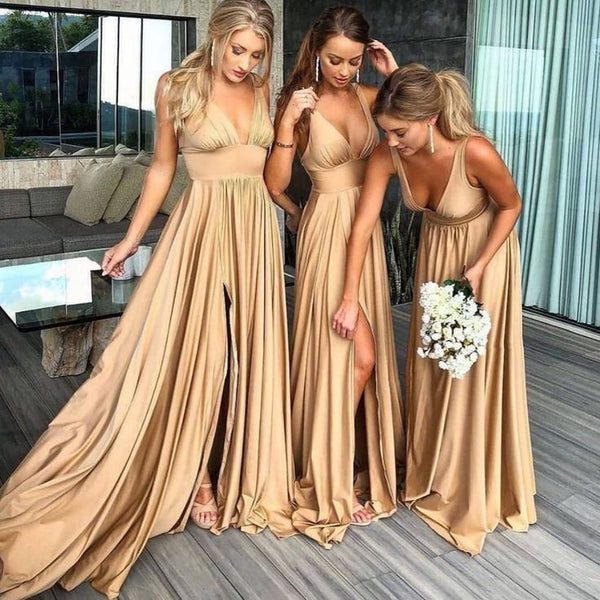 SSR1091,Simple bridesmaid dress,deep v-neck split wedding bridesmaid dresses