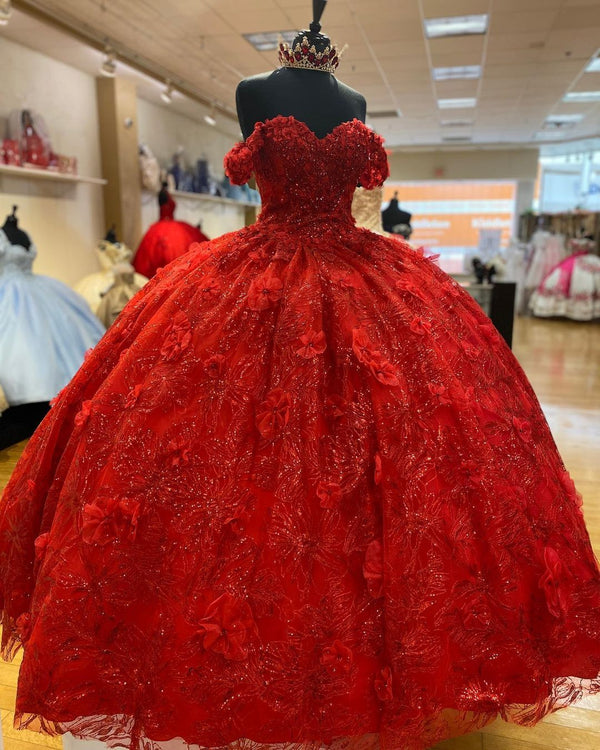 SSR0598,Luxury red ball gown off the shoulder long prom dress sweet 16 dress