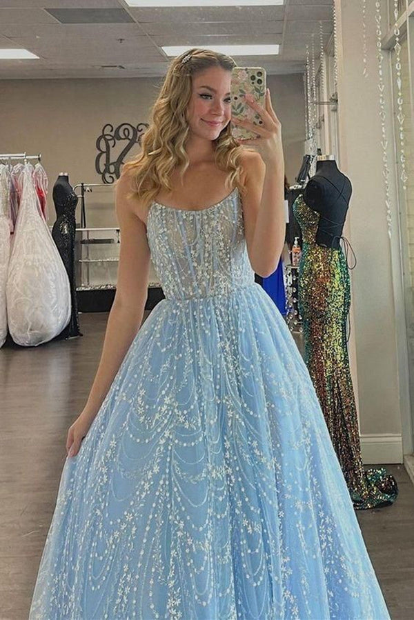 SSR0993,Princess A-line Light Blue Formal Dress Prom Dresses Long Evening Party Dress
