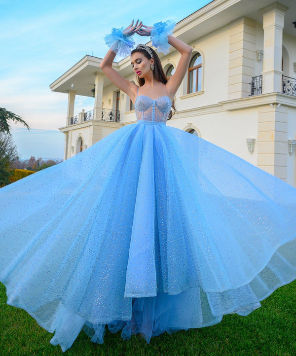 SSR0954,Sky blue prom dresses sparkle sweetheart long evening formal gown party dress