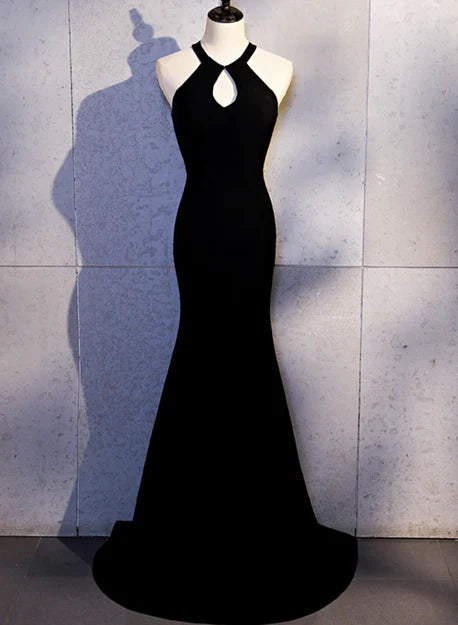 Sexy Black Mermaid Long Halter Evening Dress Prom Dress Party Dress Formal Dress Solid Color