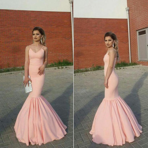 SSR0888,Light pink mermaid satin long prom evening dress