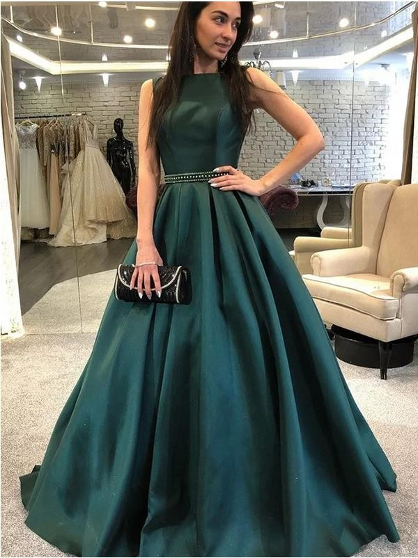 SSR0279,Green Long A-Line Prom Dresses Sleeveless Evening Dress Ball Gown