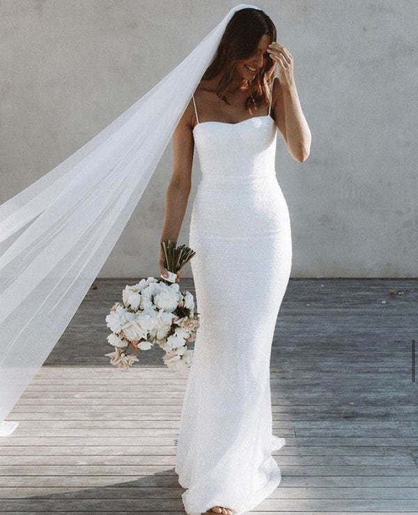 SSR1124,Glitter Mermaid Sweetheart Spaghetti Straps Sequin Wedding Dresses