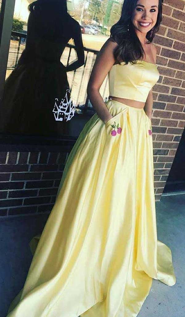 SSR0780,Two pieces a-line satin prom dress long prom dresses with pockets