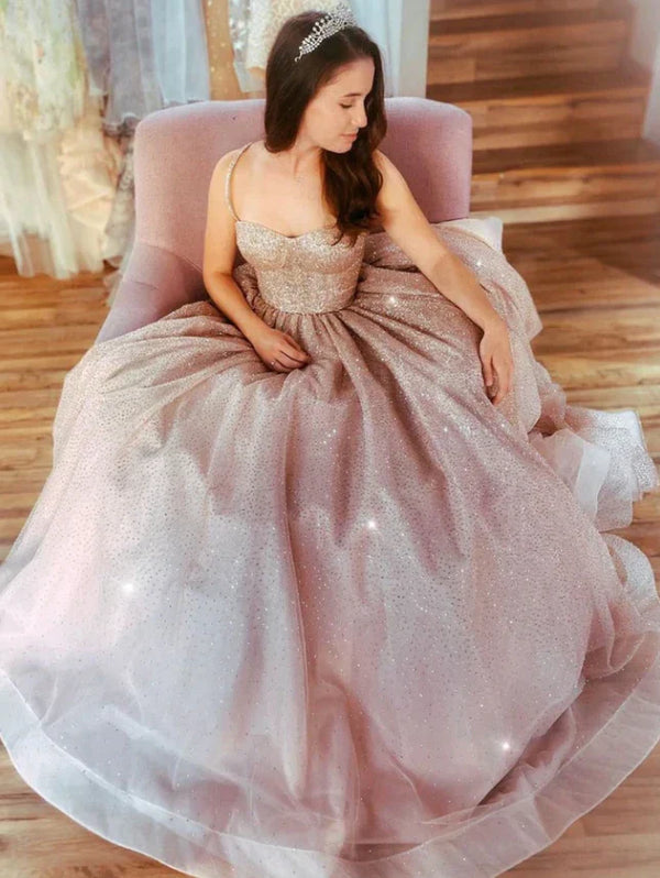 SSR1036,Sweet pink sweetheart tulle sequin long prom dress tulle formal dress
