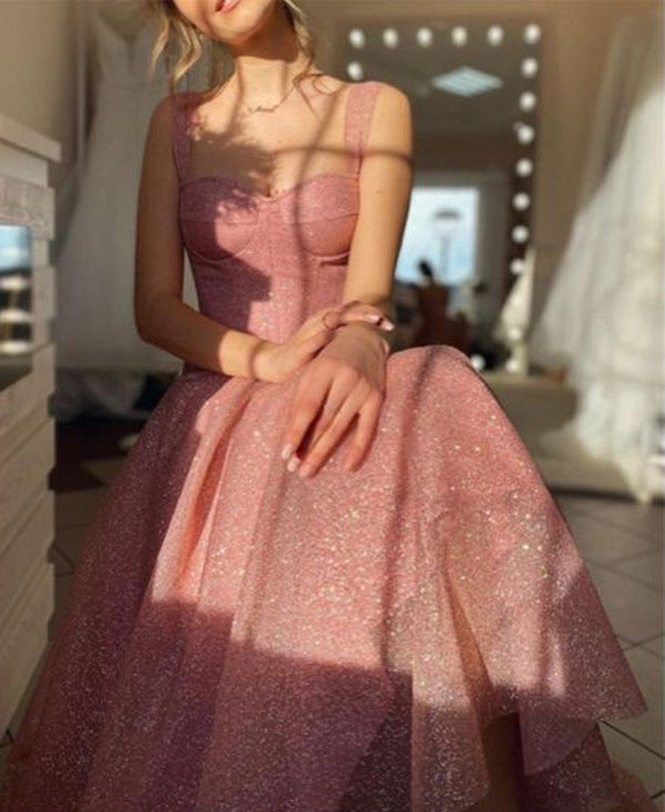 SSR0595,Pink glitter prom dresses sweetheart corset formal party gown