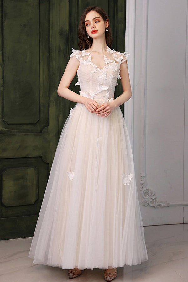 Butterfly Princess A-line White Tulle Long Formal Dress