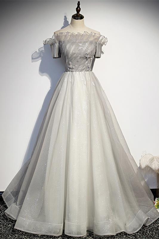 Off the Shoulder Silver Long Formal Dress