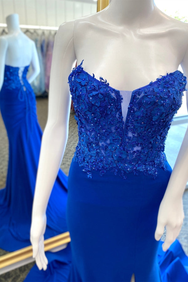 Gorgeous Royal Blue Appliques Mermaid Long Formal Dress