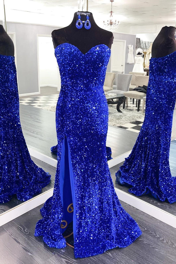 Sweetheart Royal Blue Sequin Mermaid Long Formal Dress