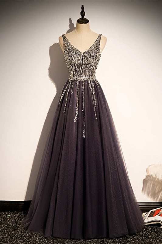 Classic A-line Brown and Silver Sequins Formal Dress