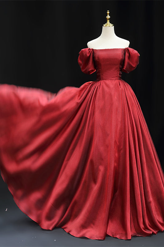 Off the Shoulder Burgundy A-line Long Formal Dress