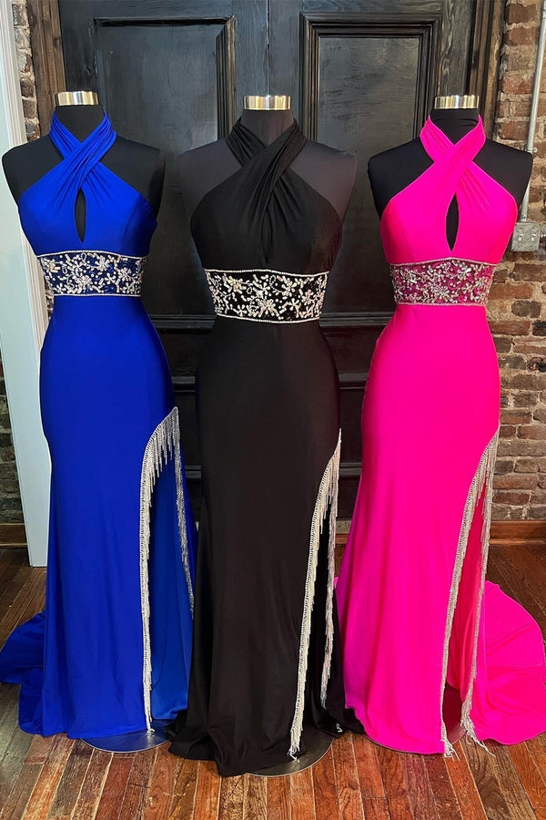 Cross Front Mermaid Long Formal Dress with Slit