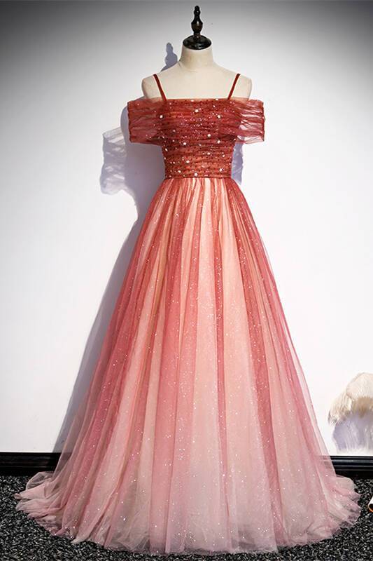 Spaghetti Straps A-line Red Tulle Party Dress