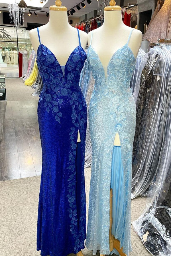 Gorgeous Royal Blue Sequins Mermaid Long Formal Dress