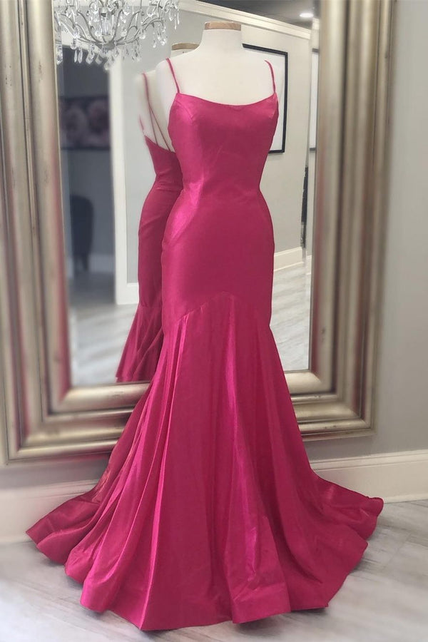 Spaghetti Straps Hot Pink Mermaid Long Formal Dress