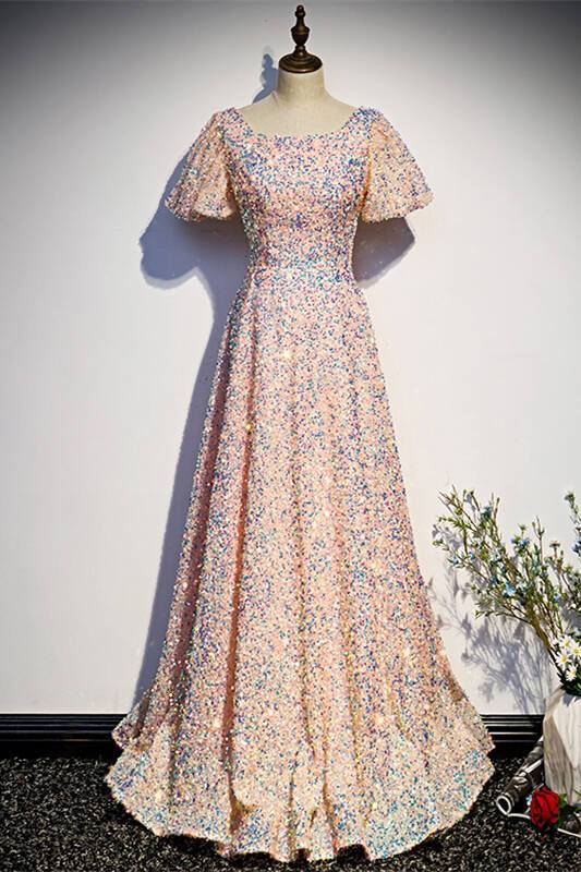 Blush Sequins A-line Long Party Dress