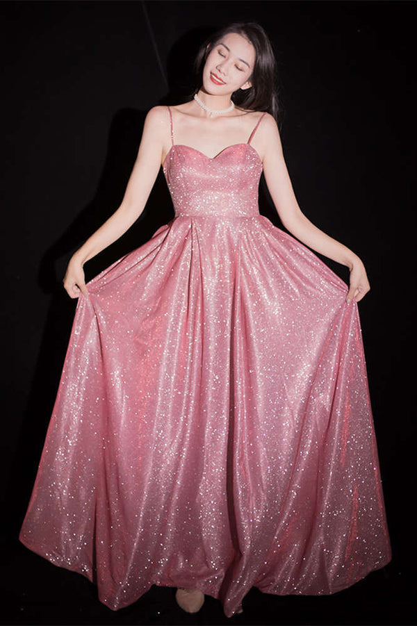 Spaghetti Straps Watermelon Long Prom Dress