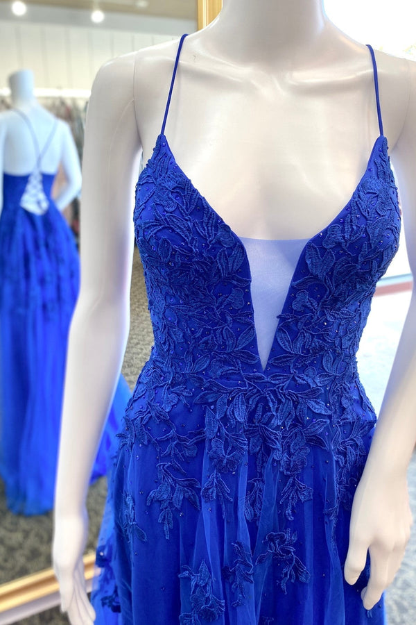 Royal Blue Appliques A-line Long Formal Dress