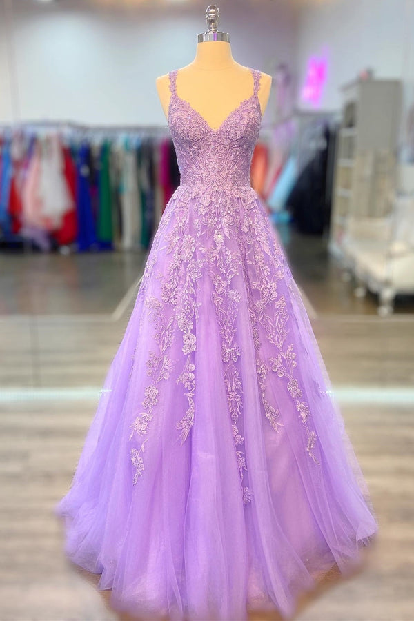 Lilac Appliques A-line Long Formal Dress
