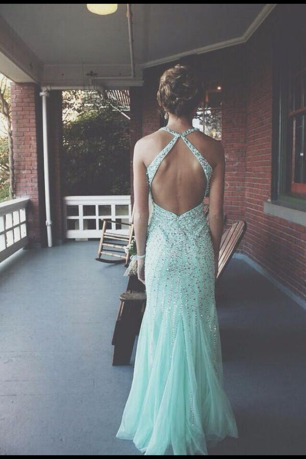 SSR0234,Custom Made A line Open Back Prom Dresses Backless Prom Dresses Beaded Formal Dresses Open Back Evening Dresses