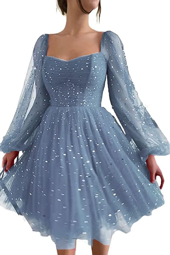 SSR1765, Starry Long Sleeves A-Line Homecoming Dress