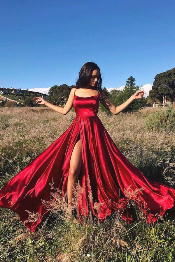 SSR0937,Hot Sexy Spaghetti Straps Red Prom Dresses with Split Front