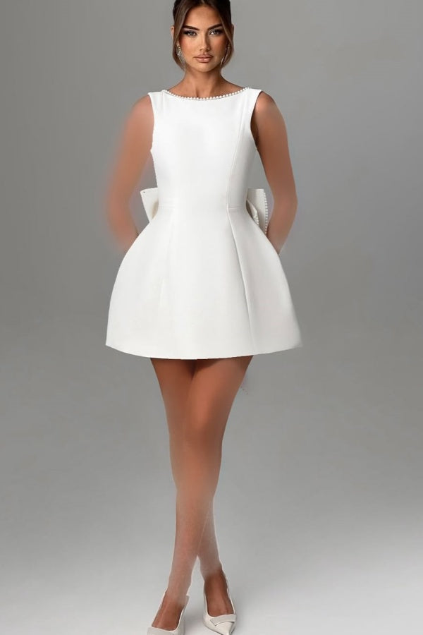 White Bateau Beaded Short Prom Dress ssr0517