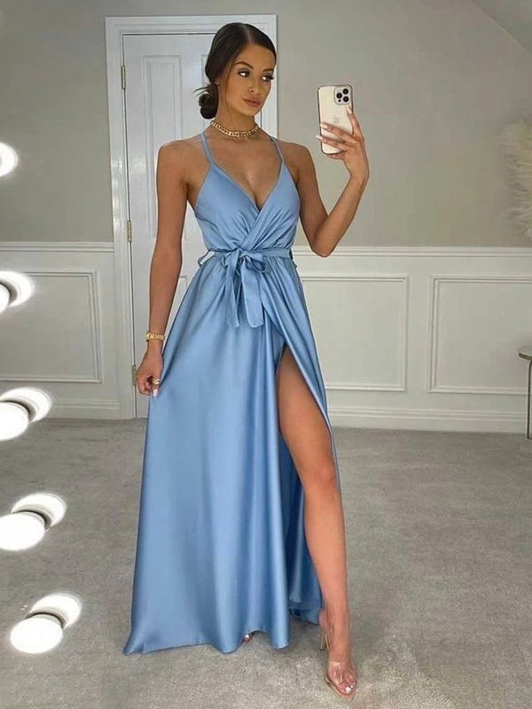 SSR1571,Cute sky blue long prom dresses,spaghetti straps evening formal gowns