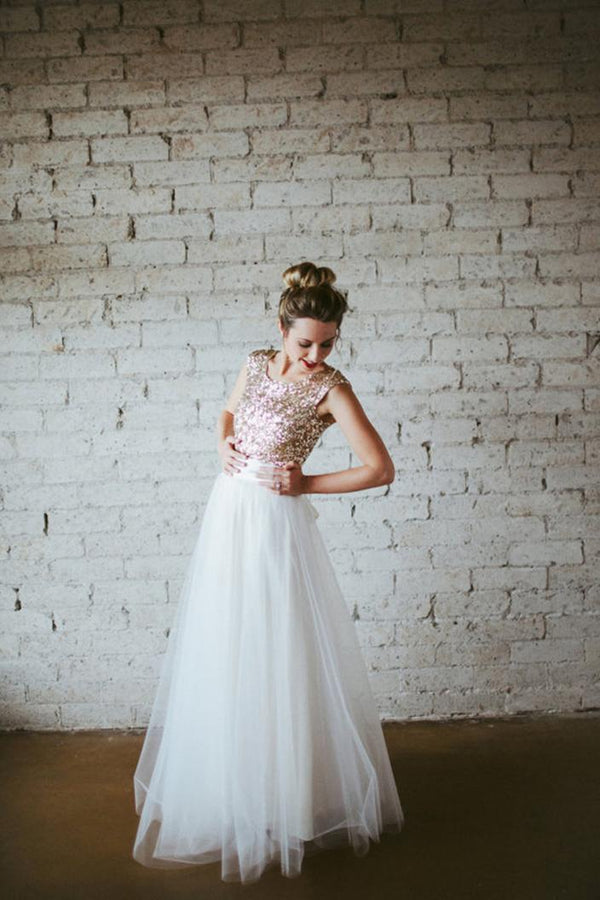 SSR0867,Champagne sequin top prom dress,white bridesmaid dresses,peagant gown