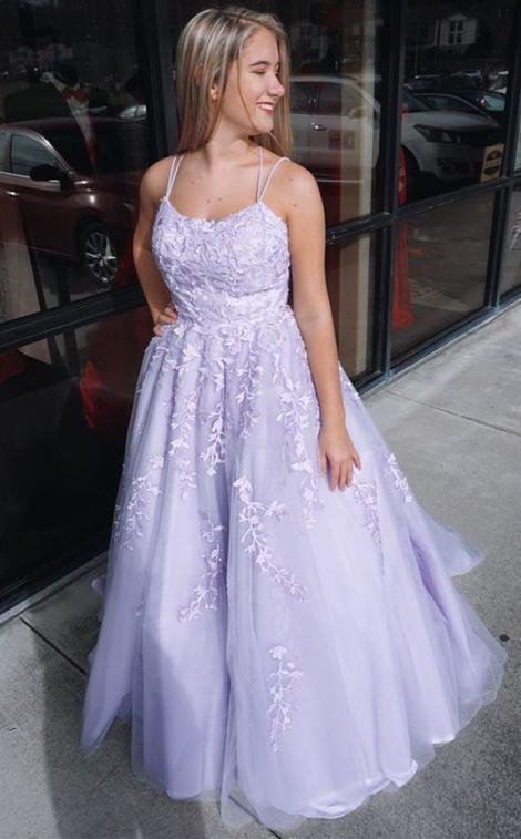 SSR0924,Purple lace long A line prom dress evening dress